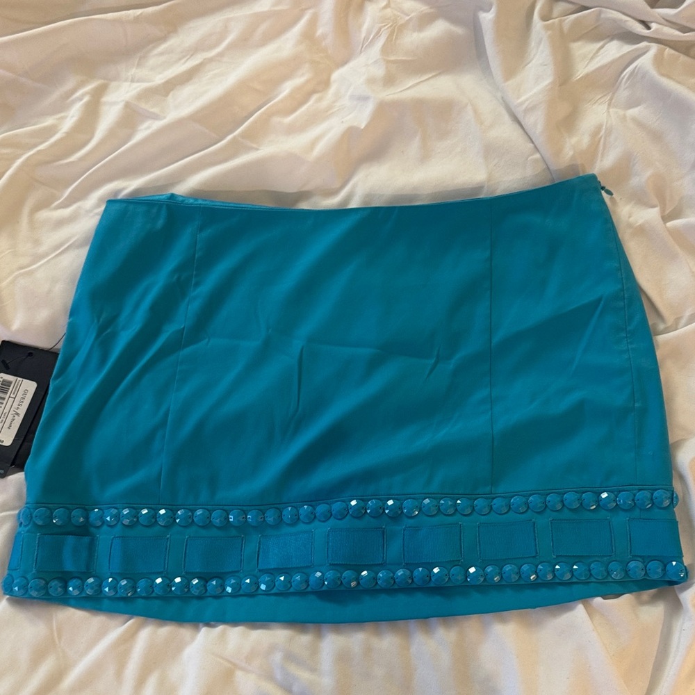 Guess by Marciano Teal Mini Skirt with Embellished Hem Size 8 Brand New
